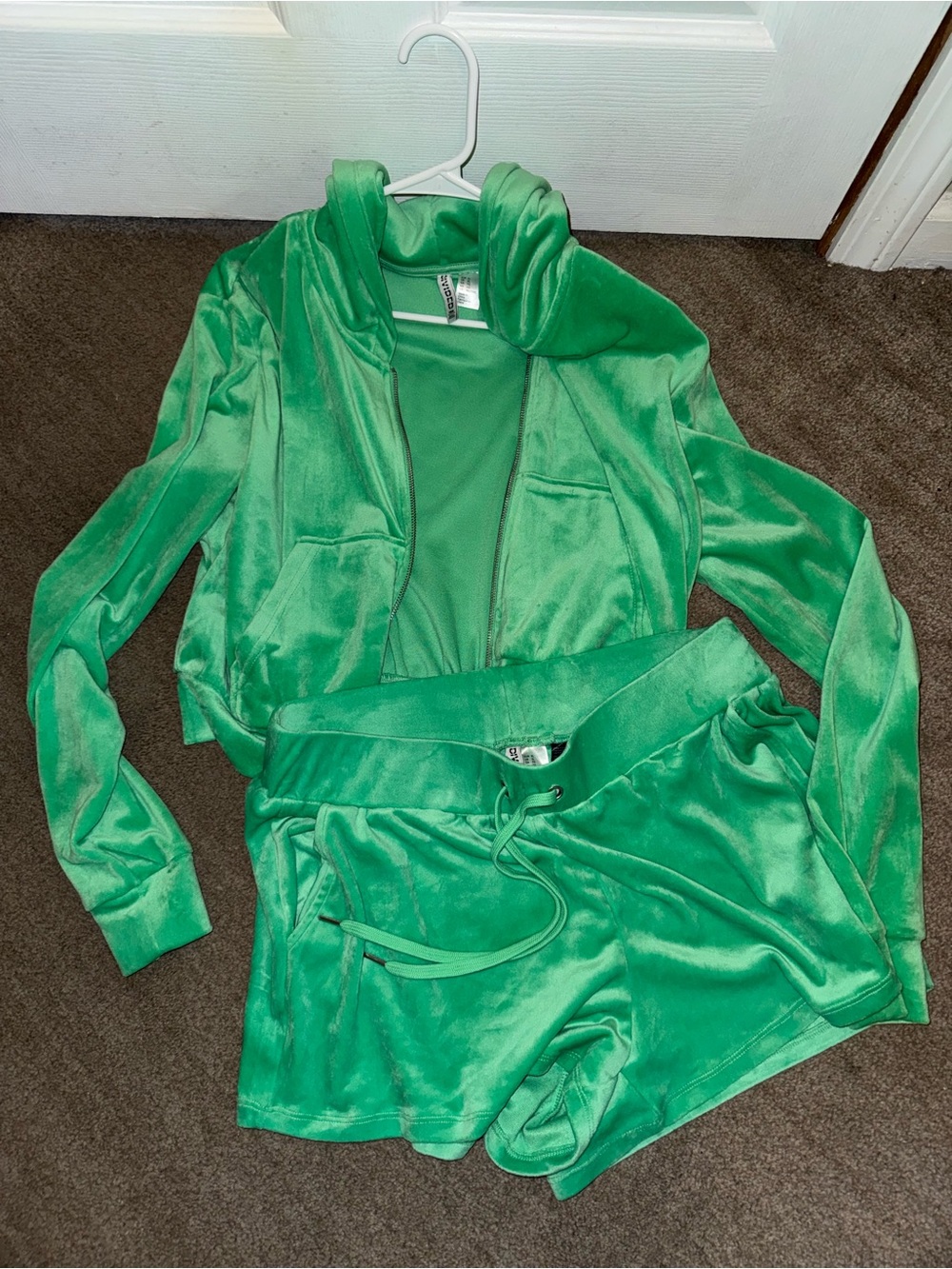 Divided Green Velour Athletic Shorts Set